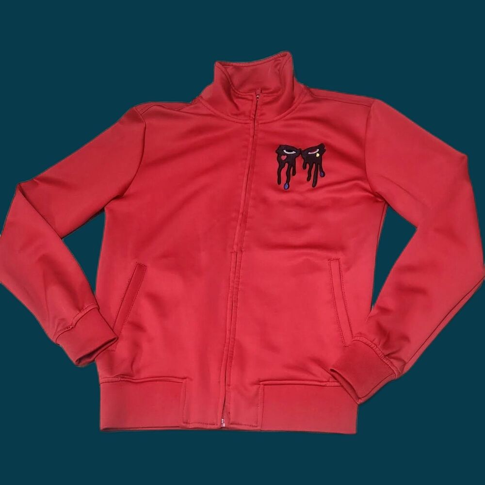 Roku Studio Zip Men's Red Track Jacket with Dripping Eyes Size Small Y2K Streetw